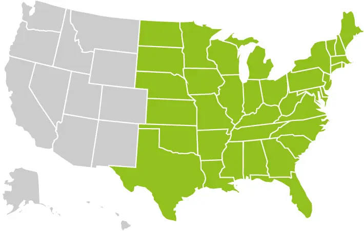 A map of the U.S. depicting HelloFresh's current delivery areas.