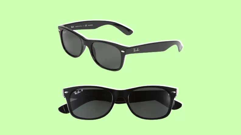 Ray-ban wayfarer sunglasses on a light green background