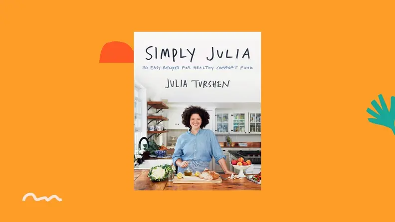 Simply Julia cookbook against a bright orange background.