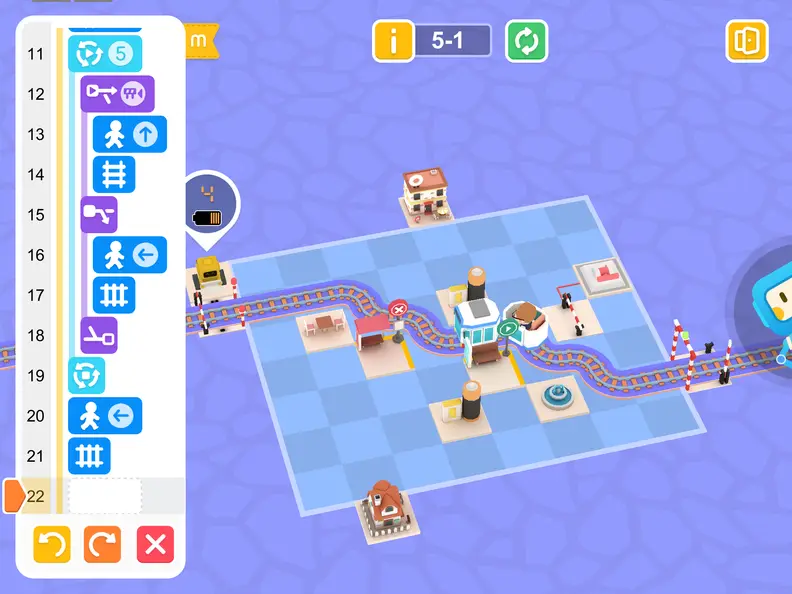 For more complicated bits of code, such as conditional statements, the Tangiplay app builds in example blocks of code so that new coders can see how these coding elements help the explorer robot navigate around the grid.