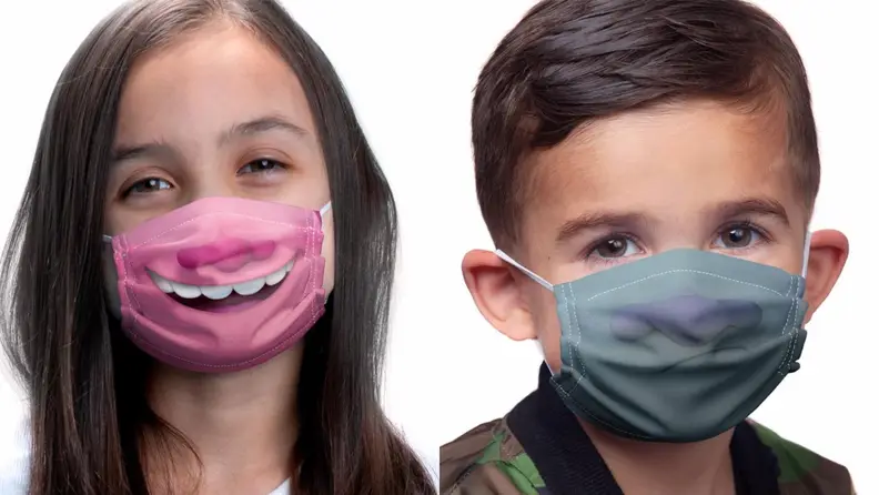 Kids wearing Trolls masks