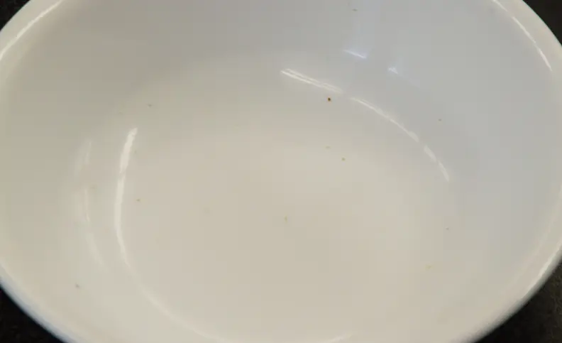 Here we see some leftover spinach stains, as well as some meat redeposit.