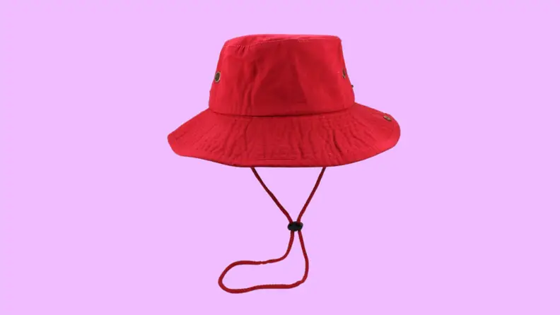 red bucket hat