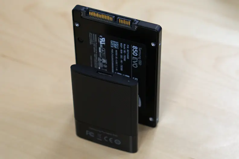 The T1 uses a much smaller port for USB than the SATA adapter needed for an internal drive.