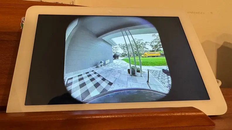 The Ring Battery Doorbell Pro live view shown on the Echo Hub