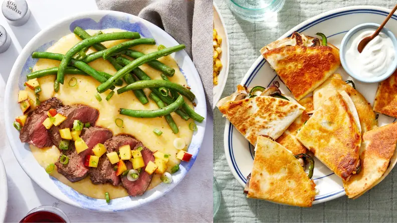 Blue Apron steak and polenta dinner and quesadillas
