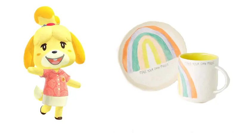 Isabelle next to dishes