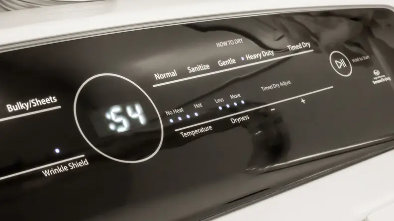 The Whirlpool Cabrio WED7000DW dryer control panel.
