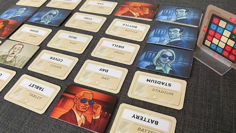 a close up of the board for a round of Codenames Original