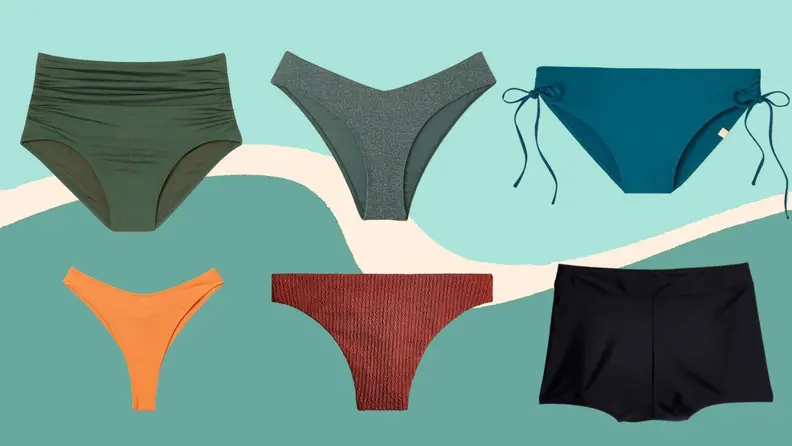 A blue background covered in bikini bottoms