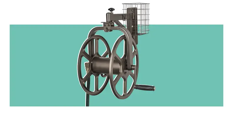 Product shot of the Liberty Garden Multi-Directional Garden Hose Reel.