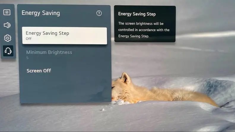 A television screen equipped with energy saving mode menu on display.