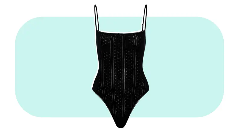 Product shot of a black Cou Cou Pointelle Bodysuit.