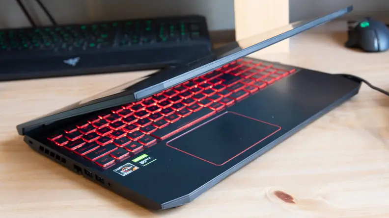 The laptop is half-closed