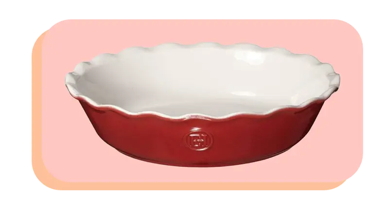 Red porcelain pie dish.