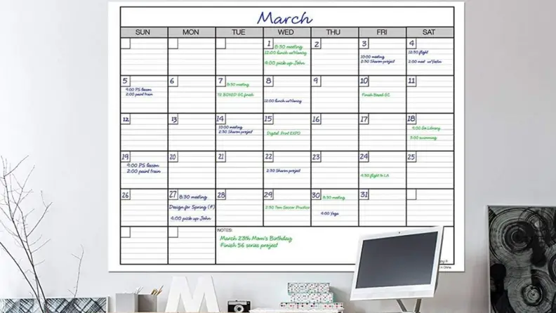 A wall calendar doubles as Command Central when corralling schedules.