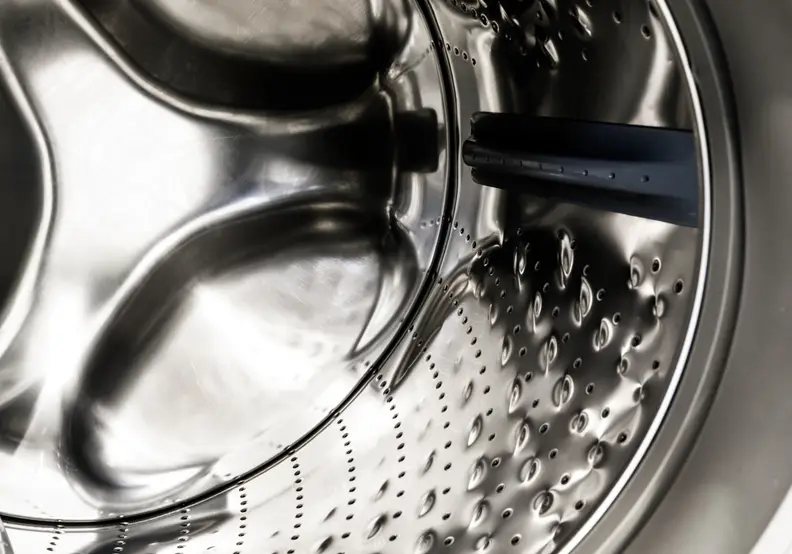 The 4.3-cu.-ft. drum is lined with steel bubbles that help wash your clothes without tearing them to shreds. This drums is covered under a 10-year warranty.