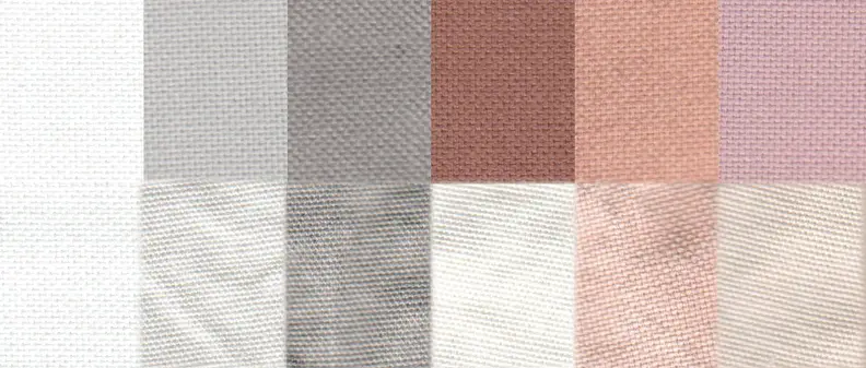 Before and after test stain results using the Normal cycle. From left to right: control, sweat, dirt, blood, cocoa, and red wine.