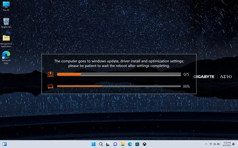 A screenshot of the Gigabyte Aero 14 OLED laptop's desktop screen.
