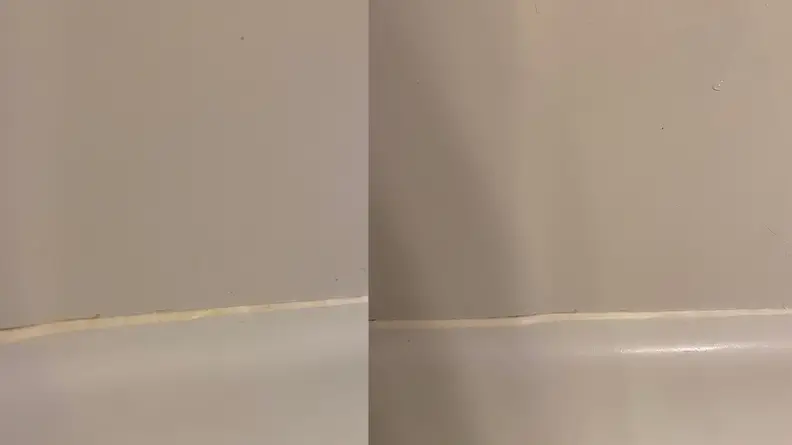 A side by side image of dirty grout and clean grout