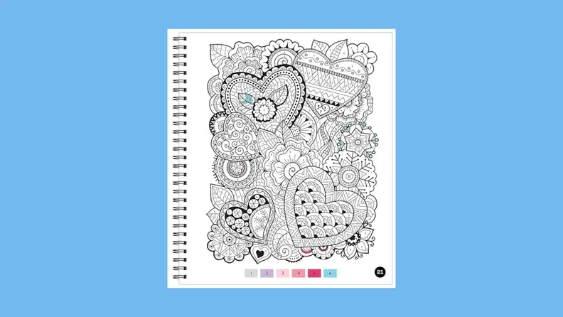 A Brain Games Color by Number stress-free coloring book.