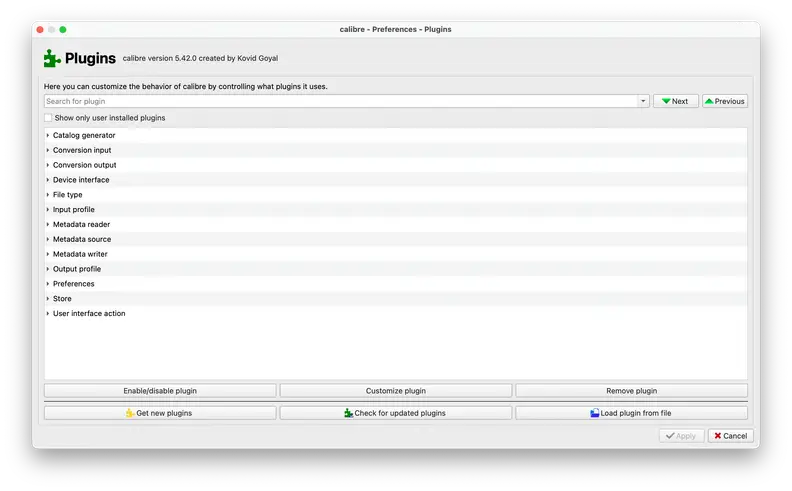 Screenshot of plugins.