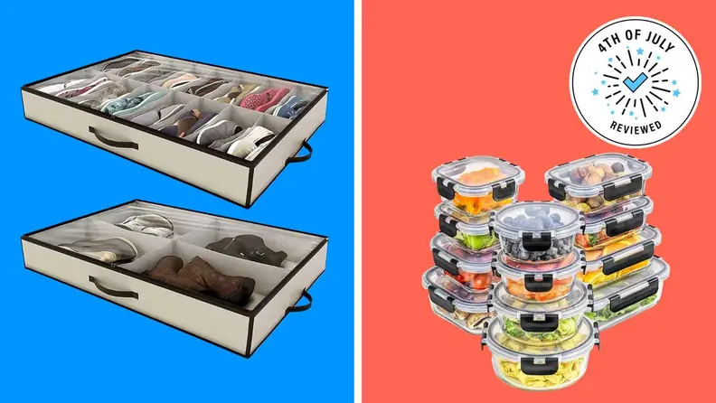 Under-bed storage, plastic containers.