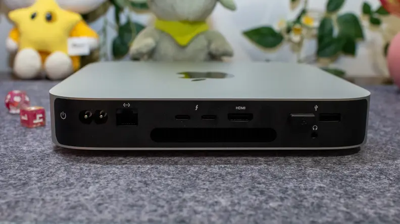 Product shot of the Apple Mac Mini M2's six ports.