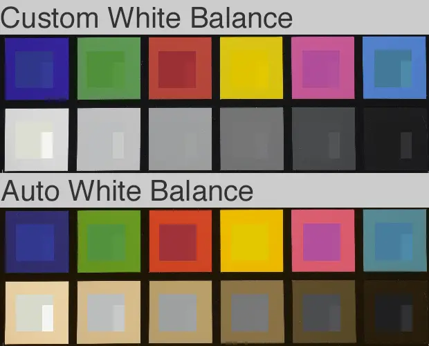 Comparison of white balance results.