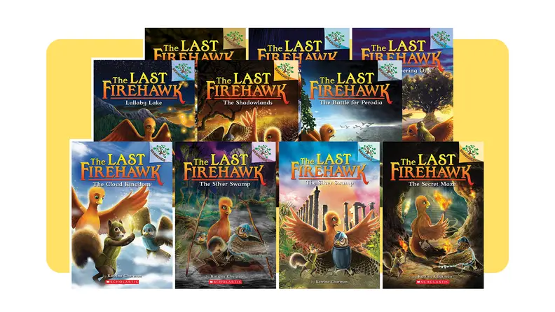 Assorted books from the _The Last Firehawk_ children's book series.