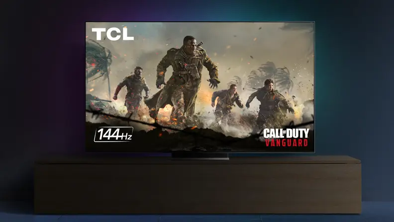 A TCL TV demonstrating the 144Hz panel refresh rate