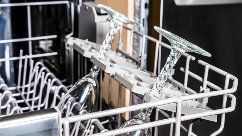 Stemware sits securely in these holders.