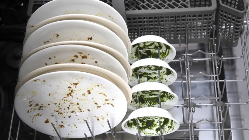 Dishes stained for testing dishwashers