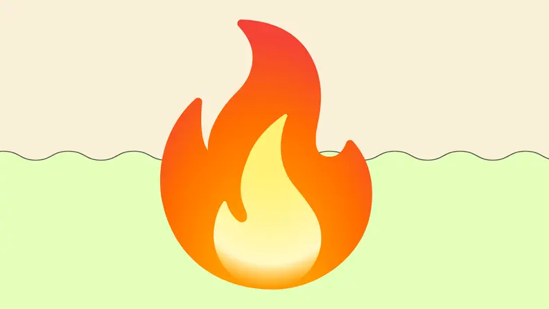 A flame  on a yellow and green background