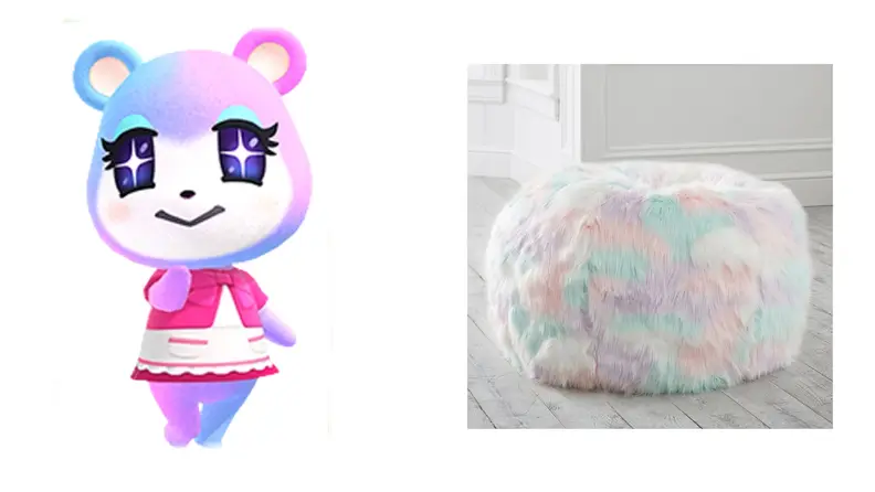 Judy next to a pouf