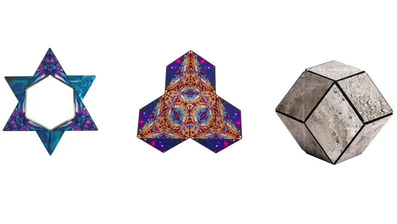 A Shashibo cube in three different star shapes.