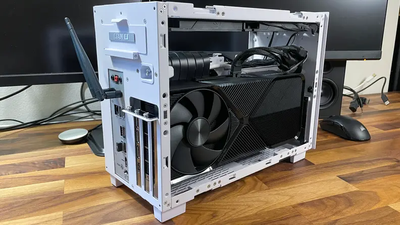 The Nvidia RTX 4080 inside a white container.