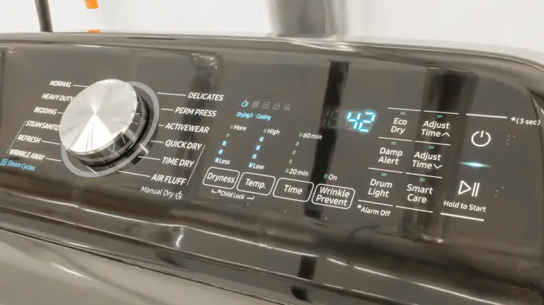The Samsung DVE50R5400V dryer controls