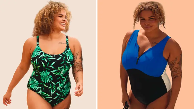 Two model wearing plus size swimwear from Bravissimo