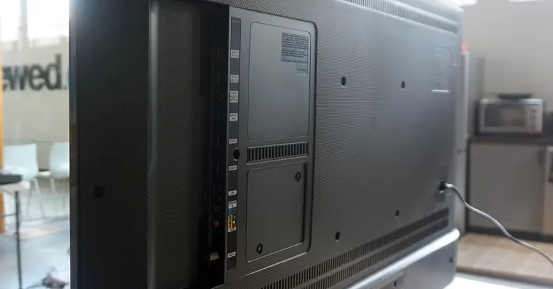 Ports include three HDCP 2.2 HDMI inputs, two USB 2.0 inputs, and standard connections for component, composite, and coaxial.