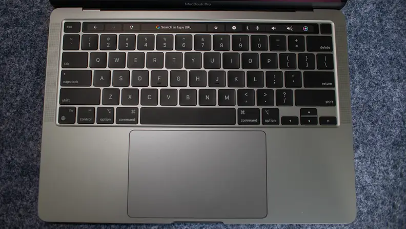 An overhead of the keyboard and trackpad.