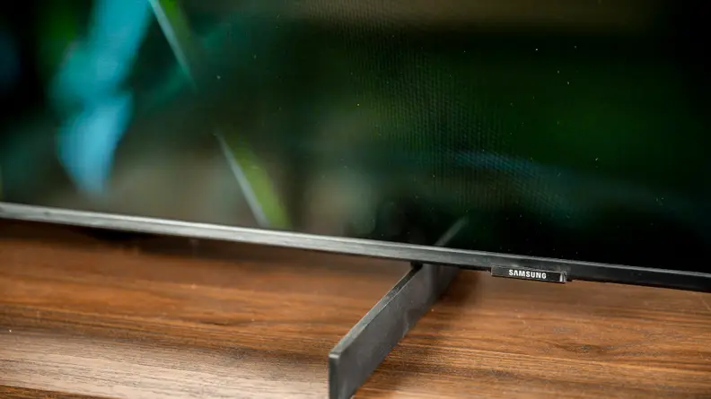 A close-up of the Samsung AU8000's stand design