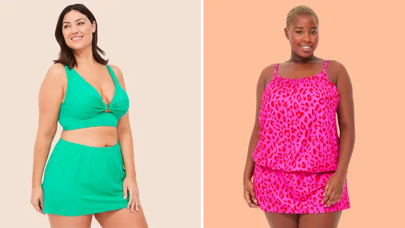 Models wearing plus size swimwear