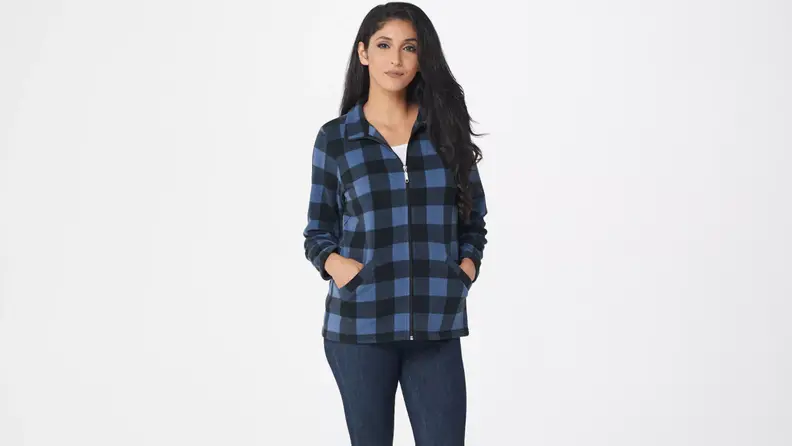 woman wearing plaid jacket