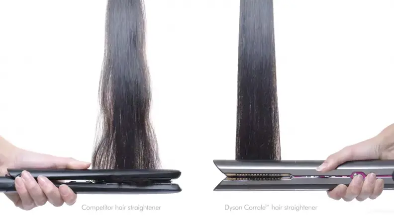A comparison photo of the Dyson Corrale normal hair straightener and the Dyson Corrale.