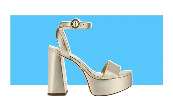 A silver platform heel.