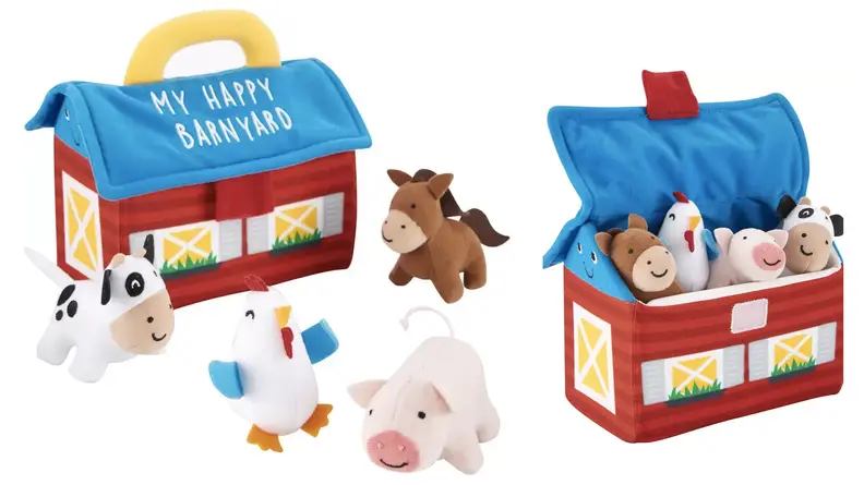 A soft fabric set of barnyard toys