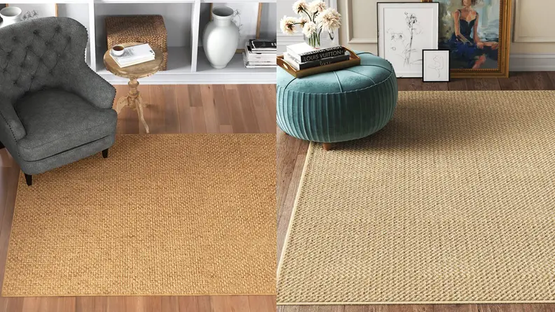 Beige woven rug in living room