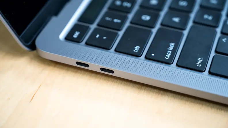 An alternate view of the laptop's ports.