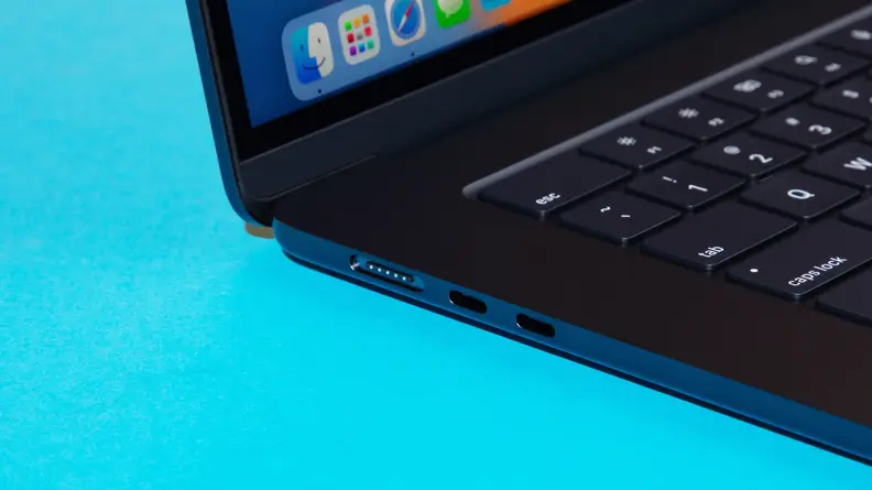 A close up of the side connectivity ports on a laptop